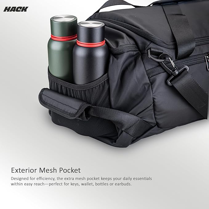 hack athletics 30l duffle gym bag for men & women – water resistant sports, travel & fitness bag with wet pocket, multiple compartments, durable polyester, and adjustable shoulder strap